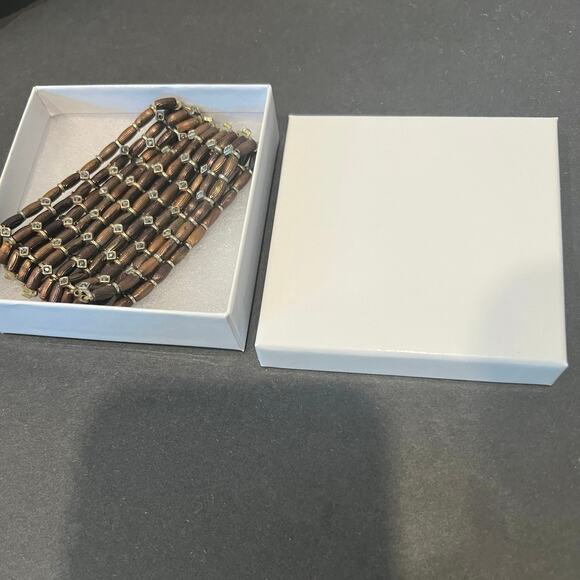 Vintage Boho Multi-Tone Bronze Metal Beaded with Rhinestones Stretch Bracelet - Picture 6 of 6